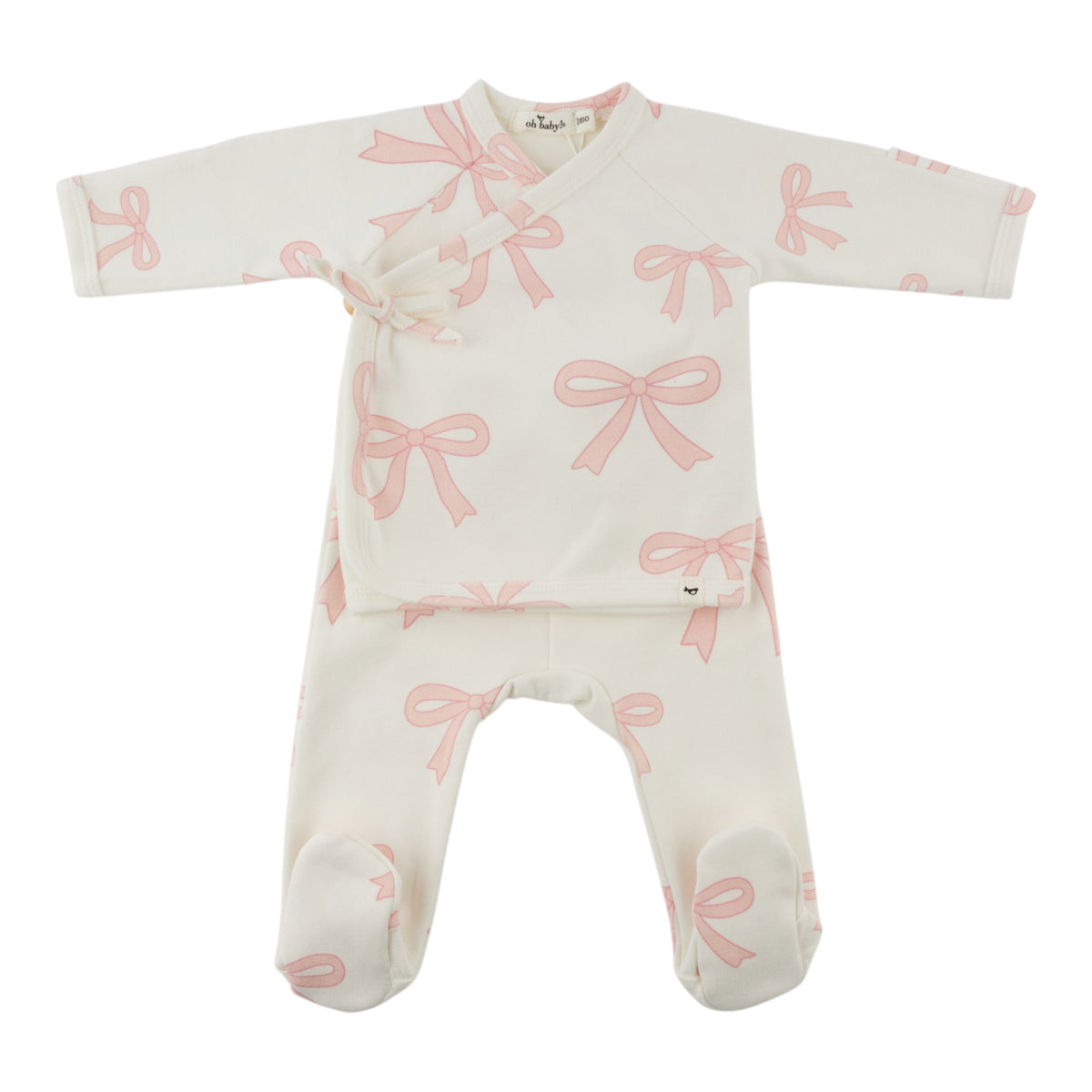 oh baby! Kimono Footie Set with Bow - Bows - Oyster