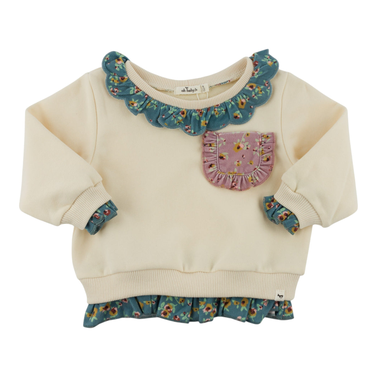oh baby! Hannah Sweatshirt - Harvest Bloom Pocket Ruffle - Sugar Cookie