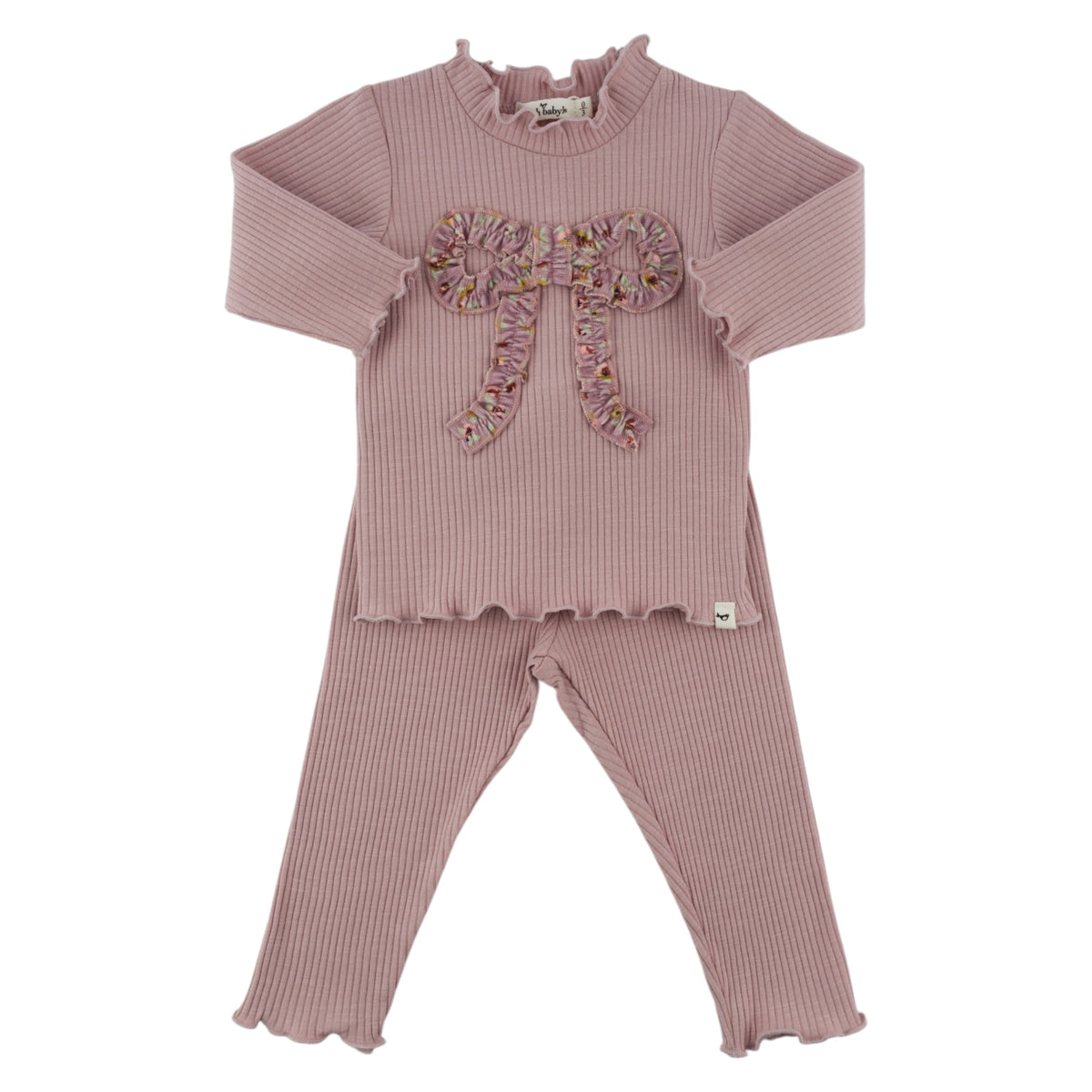 oh baby! Mock Neck Two Piece Set - Harvest Bloom Ruffle Bow Applique - Dusty Lilac