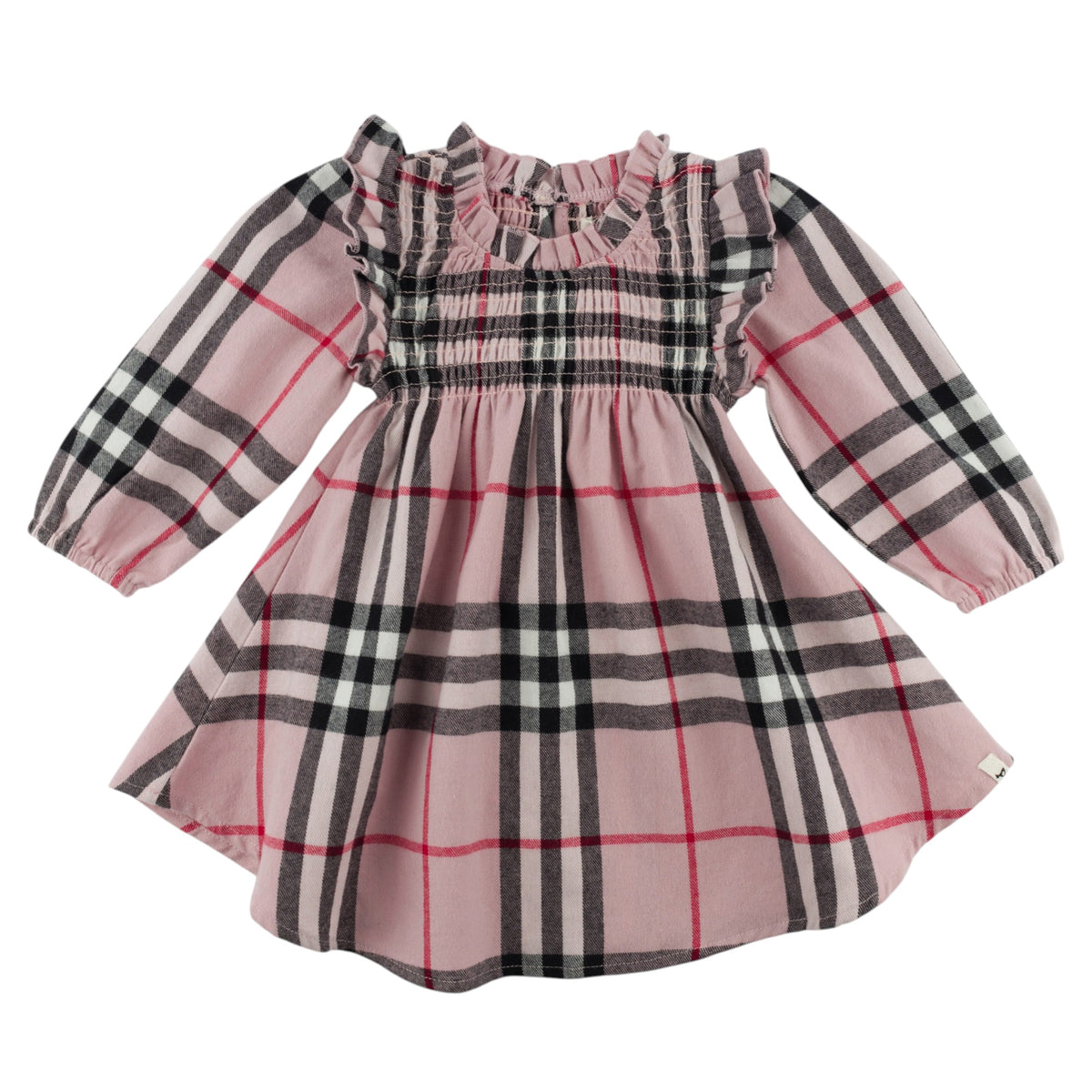 oh baby! Anna Ruffle Shoulder Dress - Mini Tartan - Pink