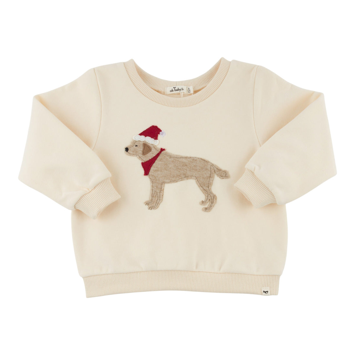 oh baby! Brooklyn Boxy Sweatshirt - Santa Lab Applique - Sugar Cookie - front