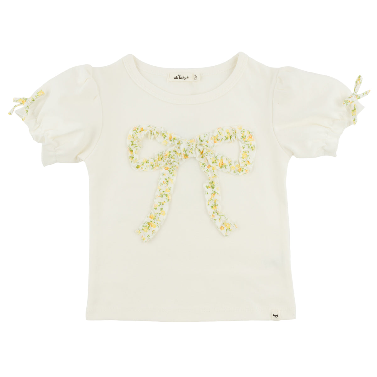 oh baby! Layla Tee - Lemon Poppy Sprig Ruffle Bow - Oyster