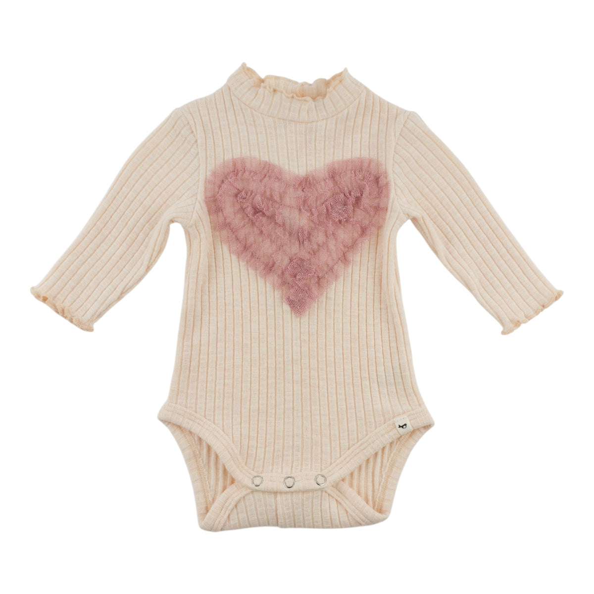 oh baby! Mock Neck Onesie - Ruffle Heart - Natural
