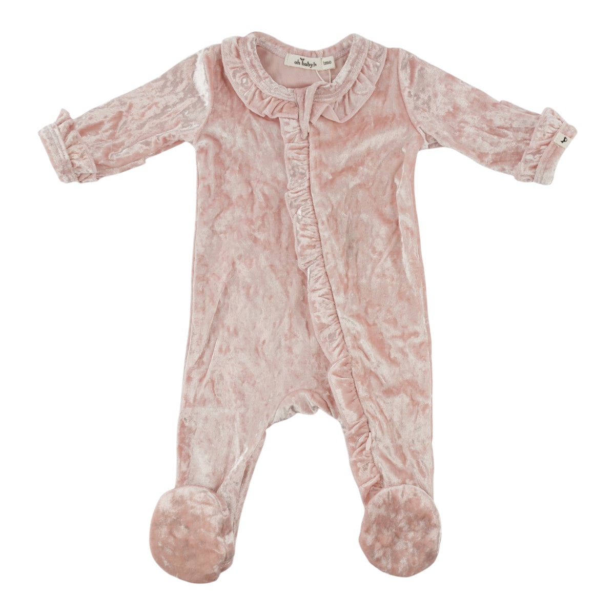 oh baby! Zipper Footie - Crushed Velvet Ruffles - Pale Pink