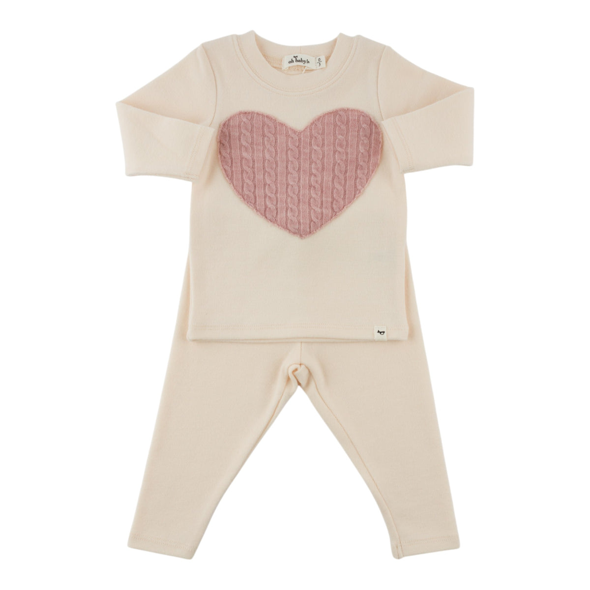 oh baby! Two Piece Set - Pale Pink Cable Heart - Sugar Cookie