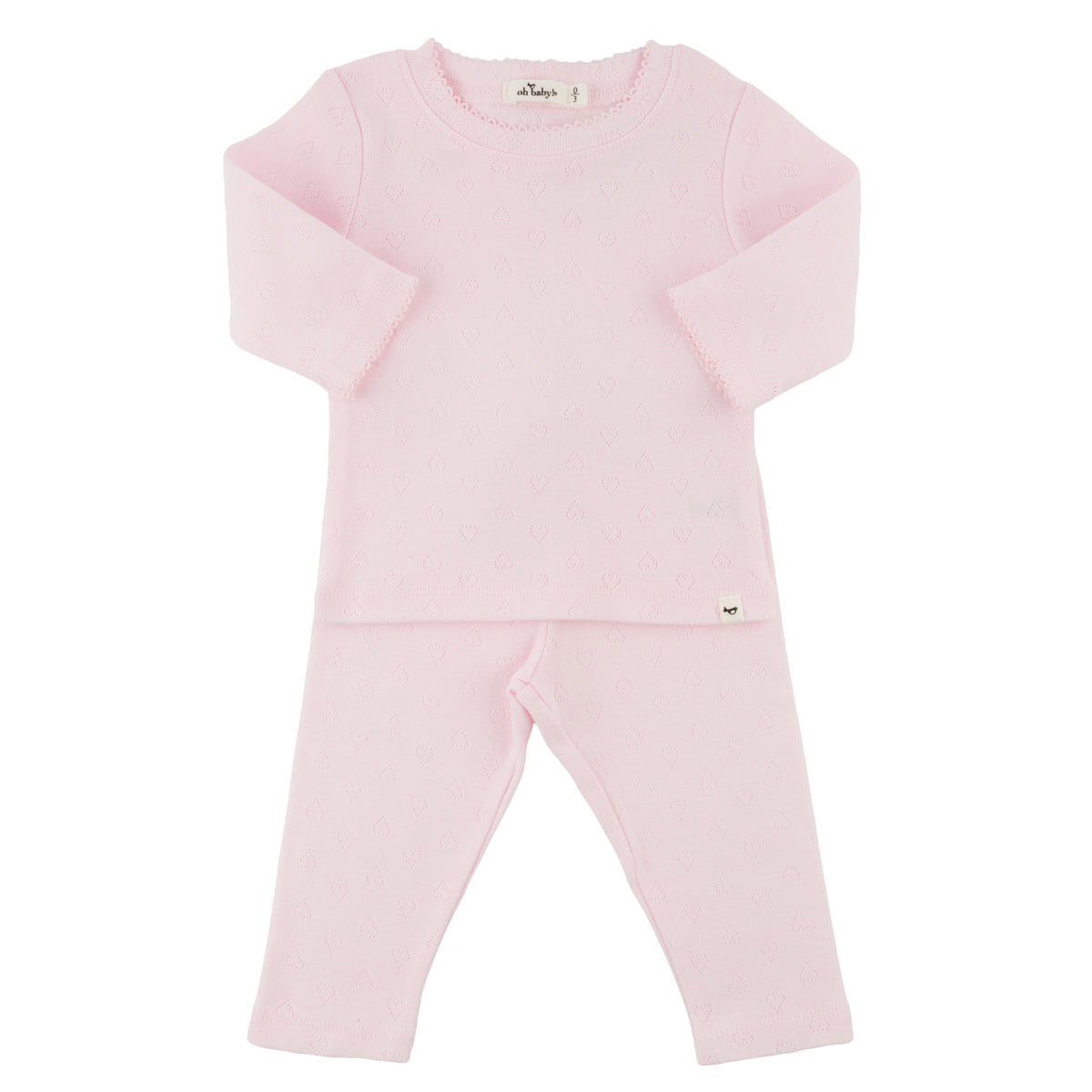 oh baby! Two Piece Set - Hearts Pointelle Pico Edge - Pale Pink