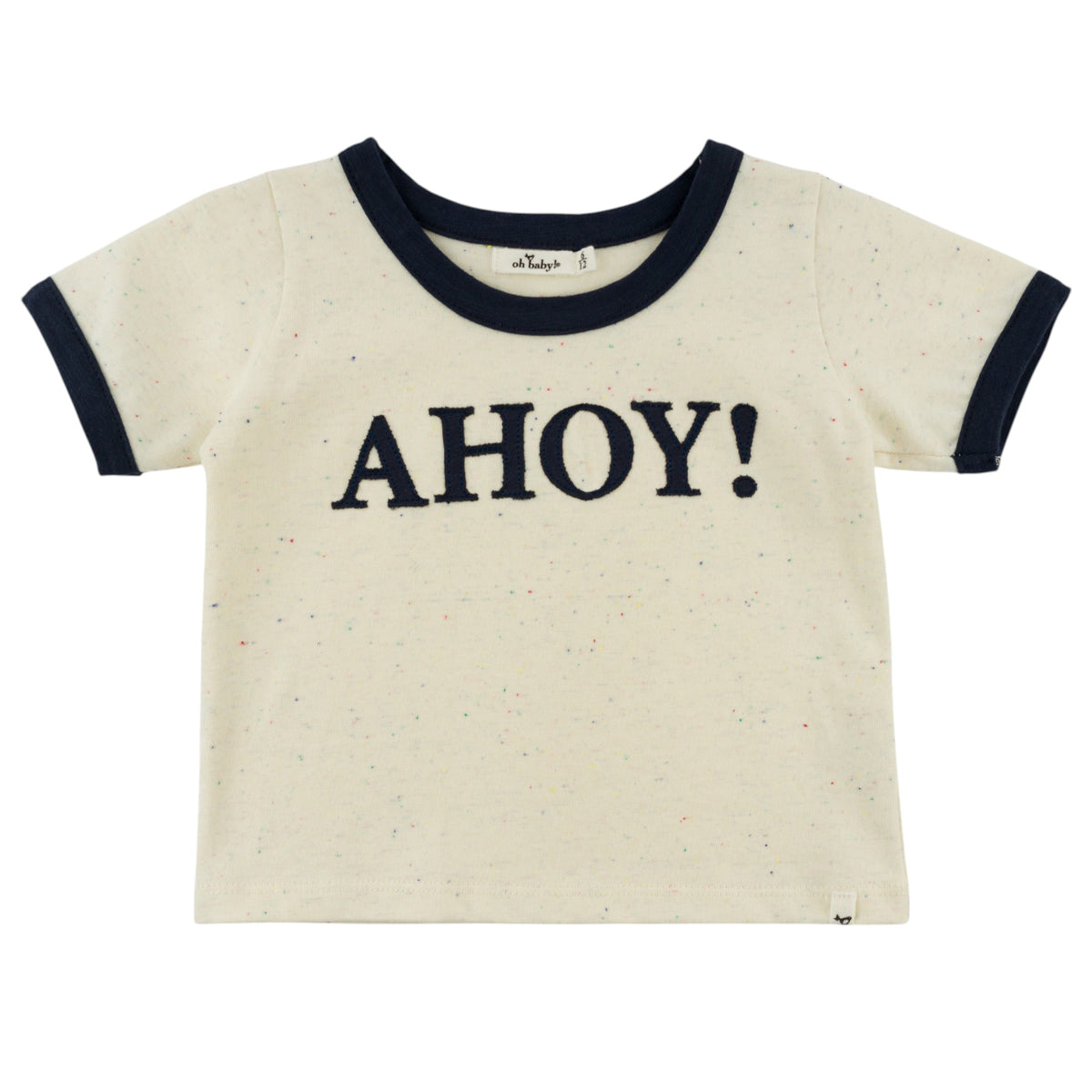 oh baby! Billie Ringer Short Sleeve Tee - "Ahoy" Applique - Confetti Natural