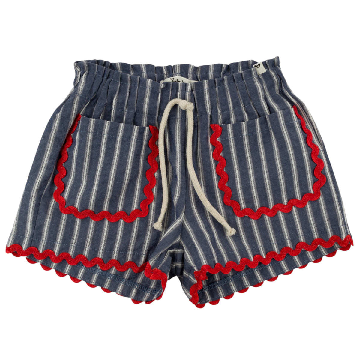 oh baby! Libby Pocket Short - Stripe with Ric Rac Trim - Navy