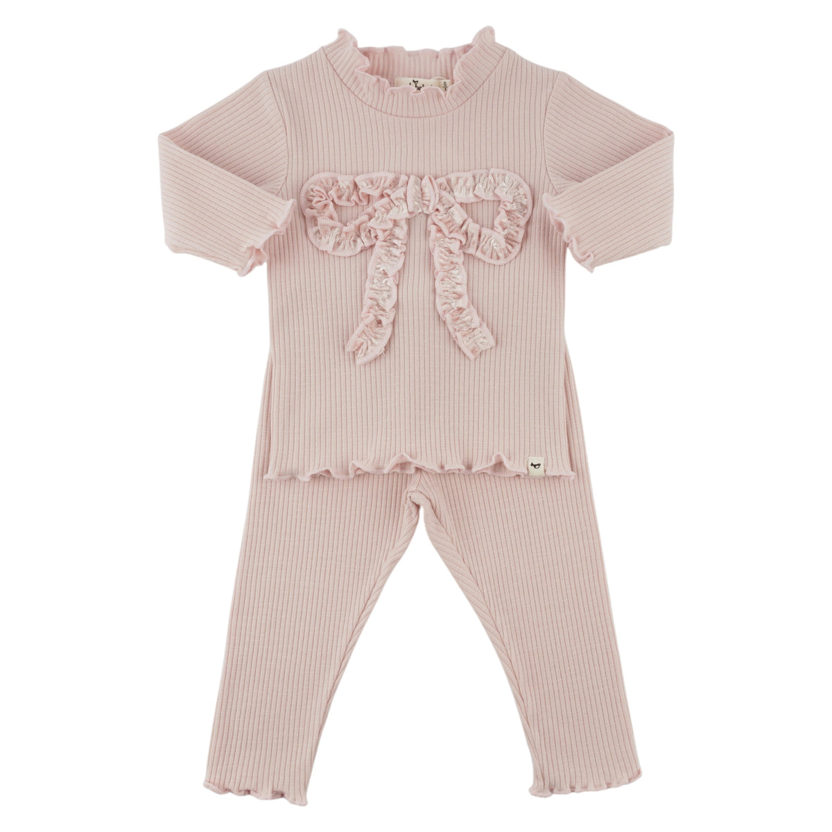 oh baby! Mock Neck Two Piece Set - Velvet Ruffle Bow - Dusty Pink