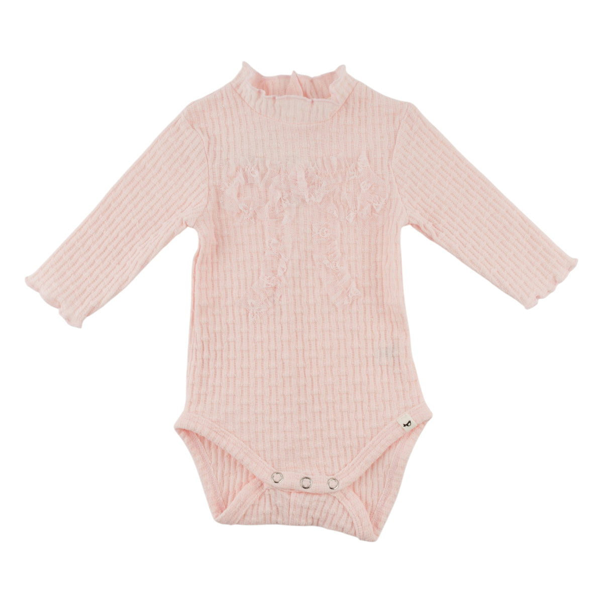 oh baby! Mock Neck Onesie - Mini Bow Rib Ruffle Bow - Barely Pink