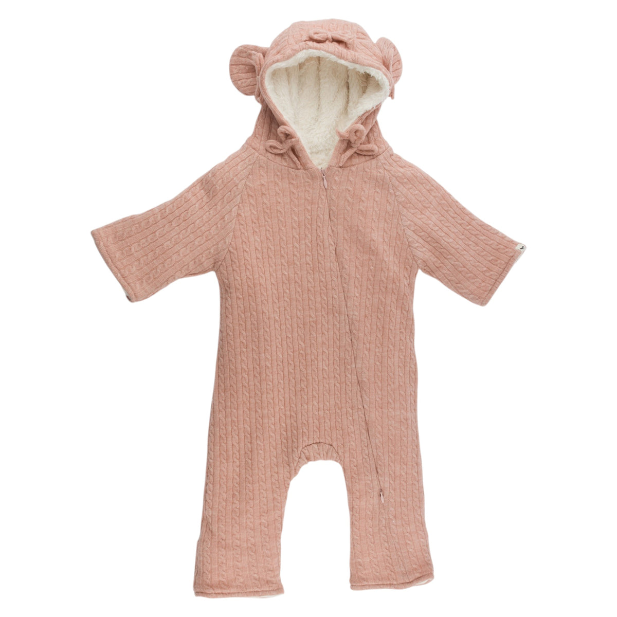 oh baby! Teddy Bunting - Cable Knit Bow - Pale Pink