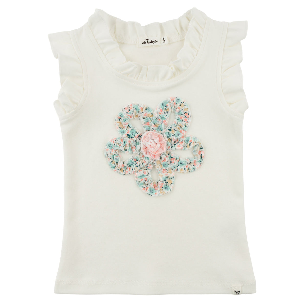 oh baby! Rebekah Tank - Garden Party Ruffle Flower - Oyster