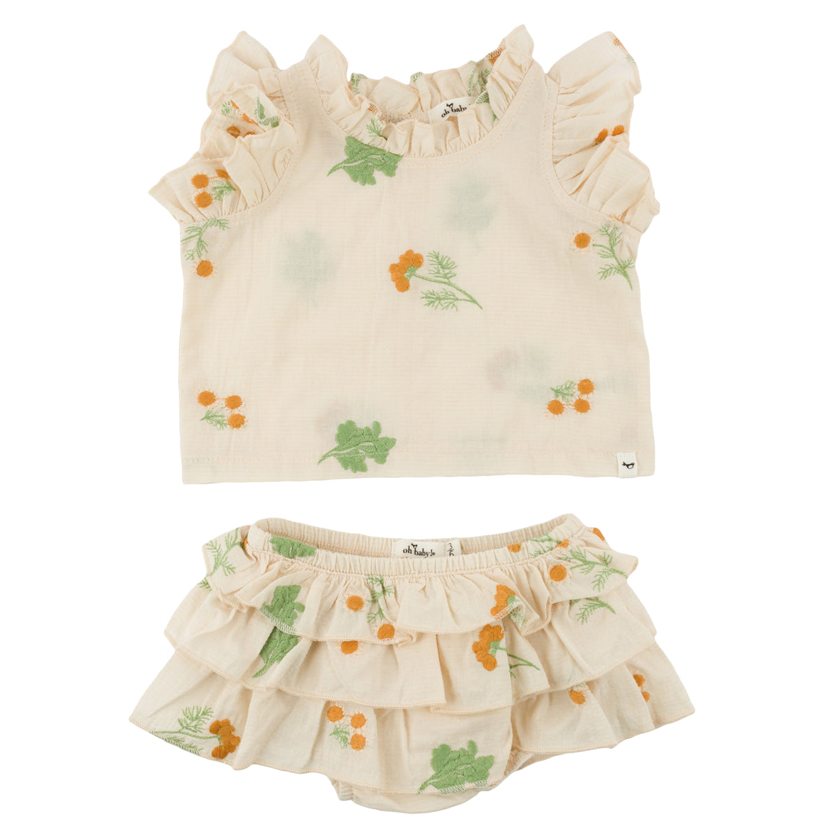 oh baby! Lola Top & Tushie Set - Sunflower Bloom Flower Print - Cream