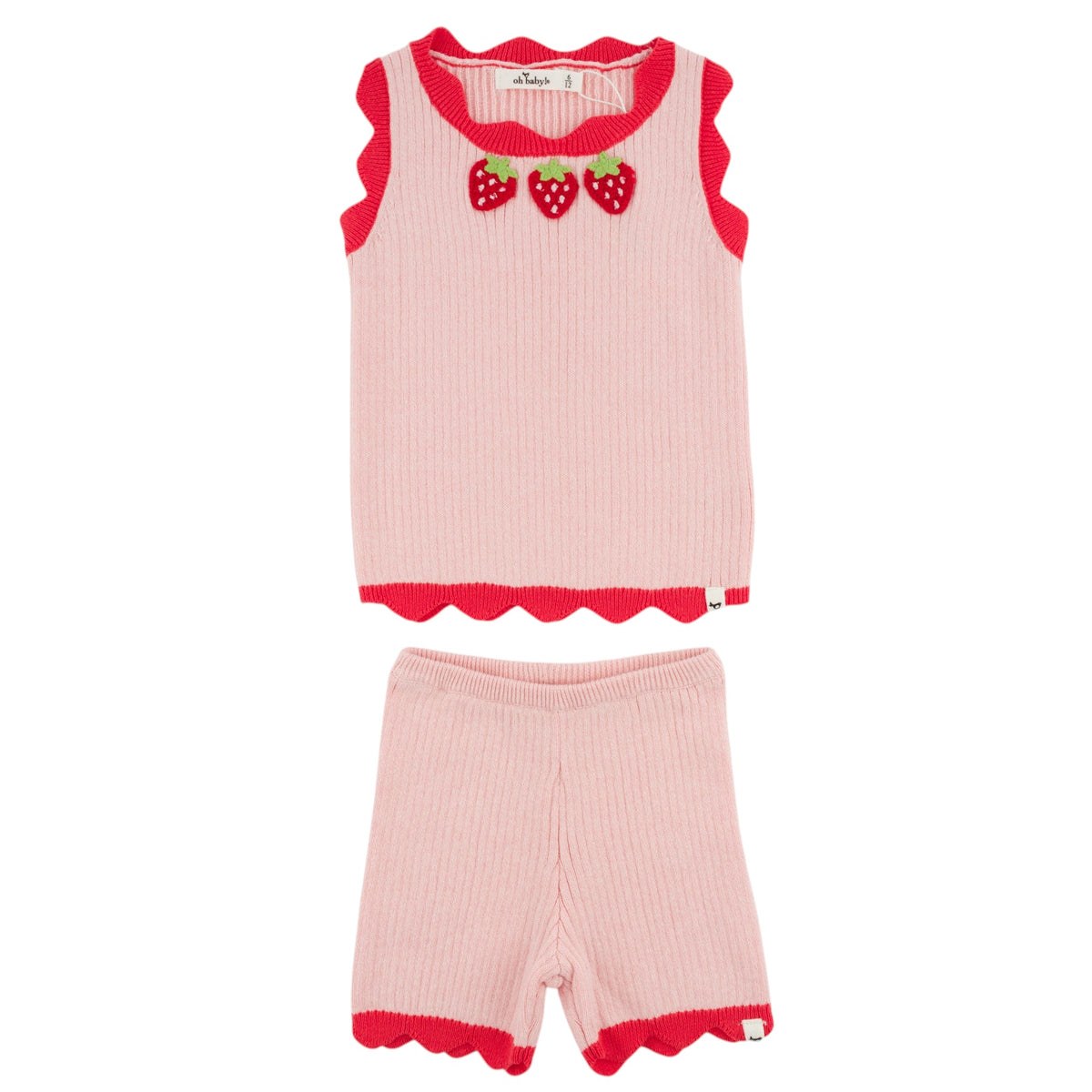 oh baby! Chloe Tank & Short Set - Strawberry Crochet - Pale Pink