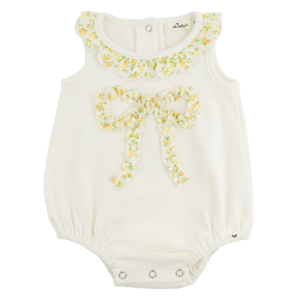 oh baby! Bella Bubble - Lemon Poppy Sprig Ruffle Bow - Oyster