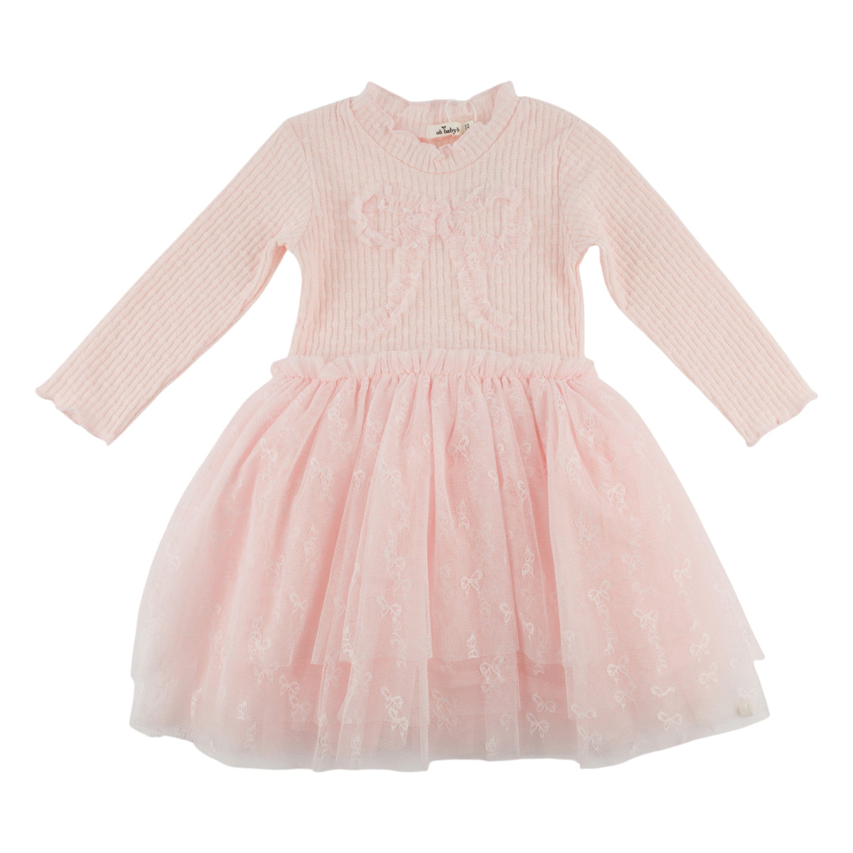 oh baby! Aria Tutu Dress - Mini Bow Rib Ruffle Bow - Barely Pink