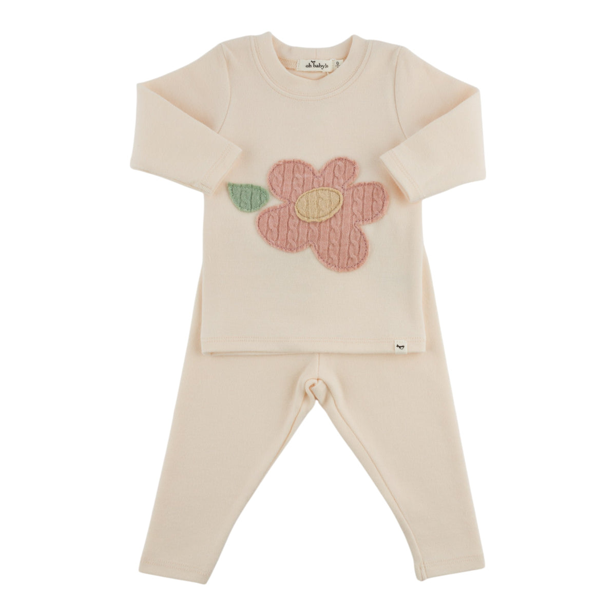 oh baby! Two Piece Set - Pale Pink Cable Daisy - Sugar Cookie