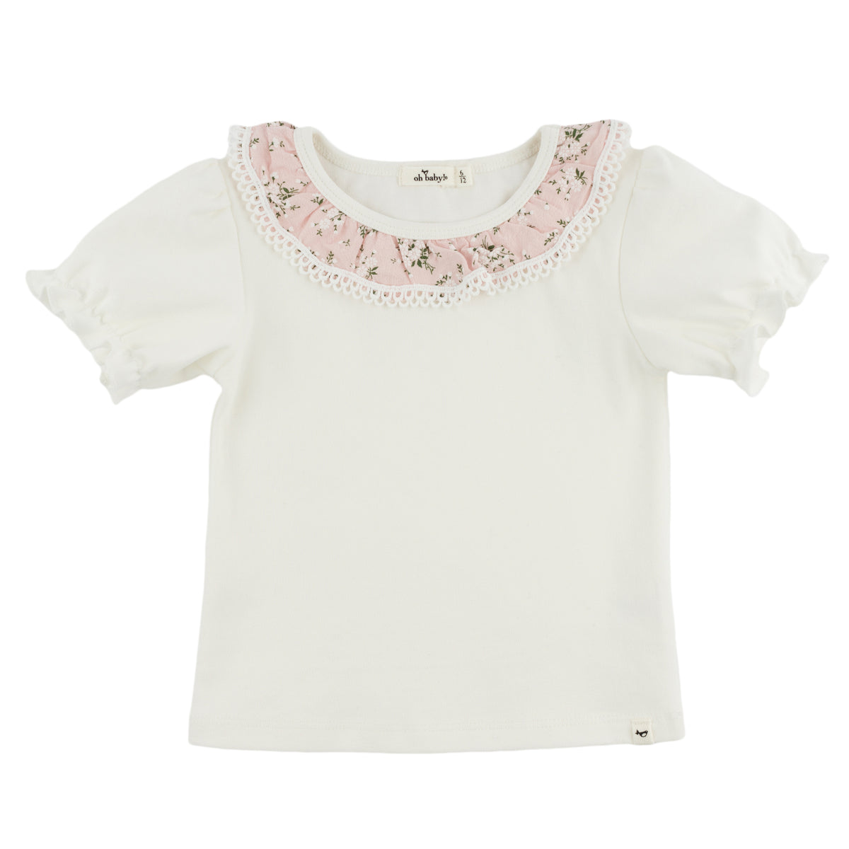 oh baby! Layla Short Sleeve Tee - Pink Apple Blossom Bella Collar - Oyster