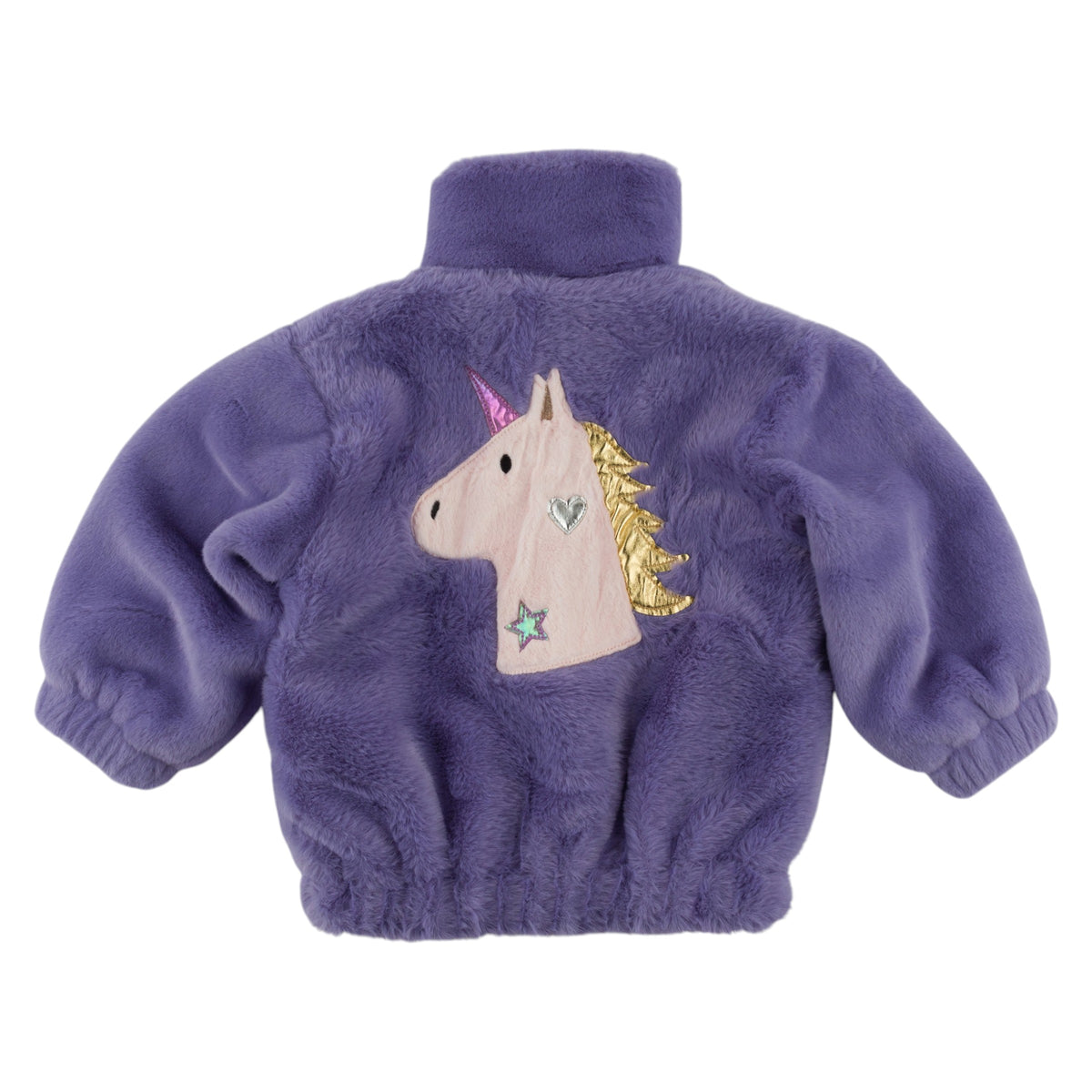 oh baby! Faux Fur Tahoe Coat - Metallic Unicorn Applique - Lavender - back