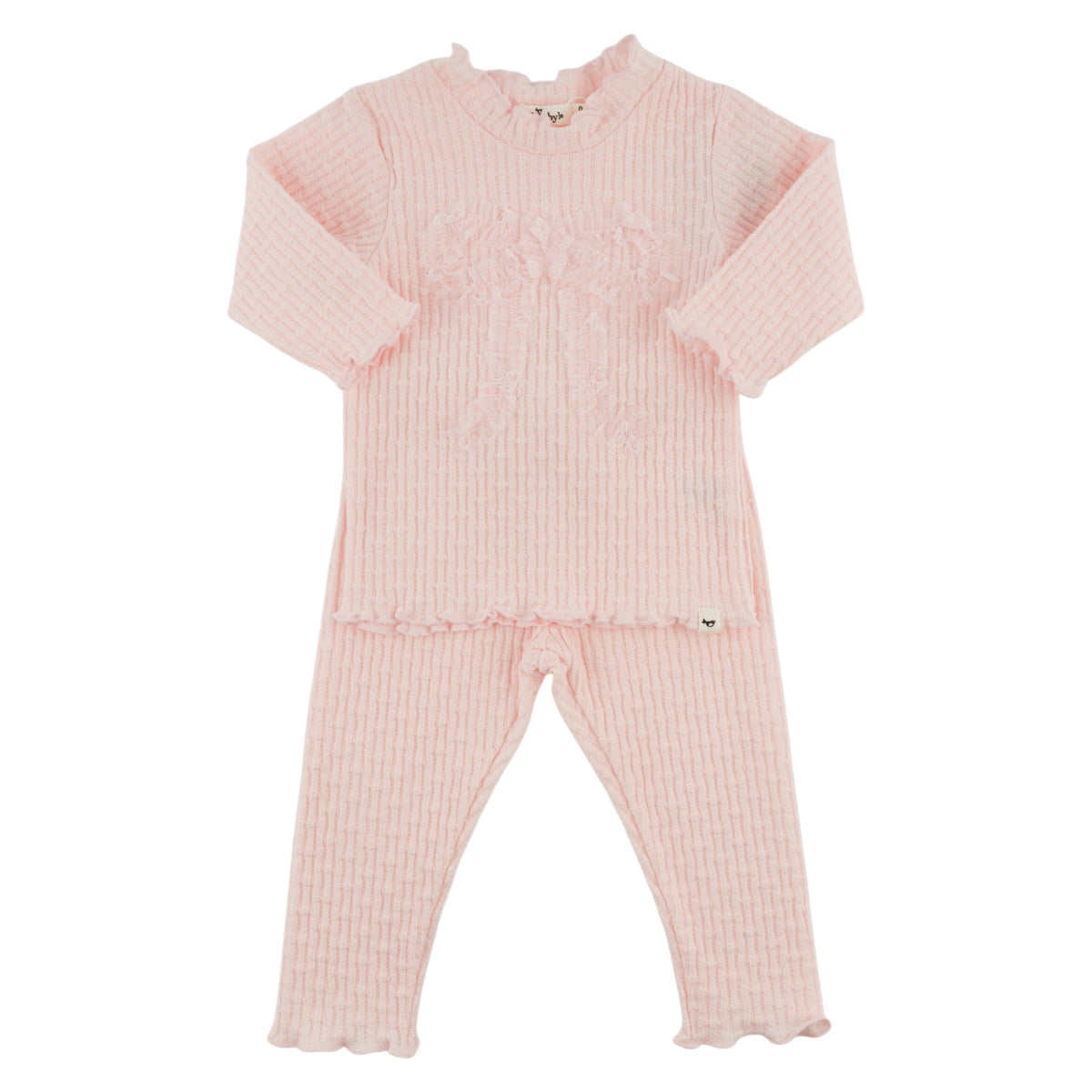 oh baby! Mock Neck Two Piece Set - Mini Bow Rib Ruffle Bow - Barely Pink