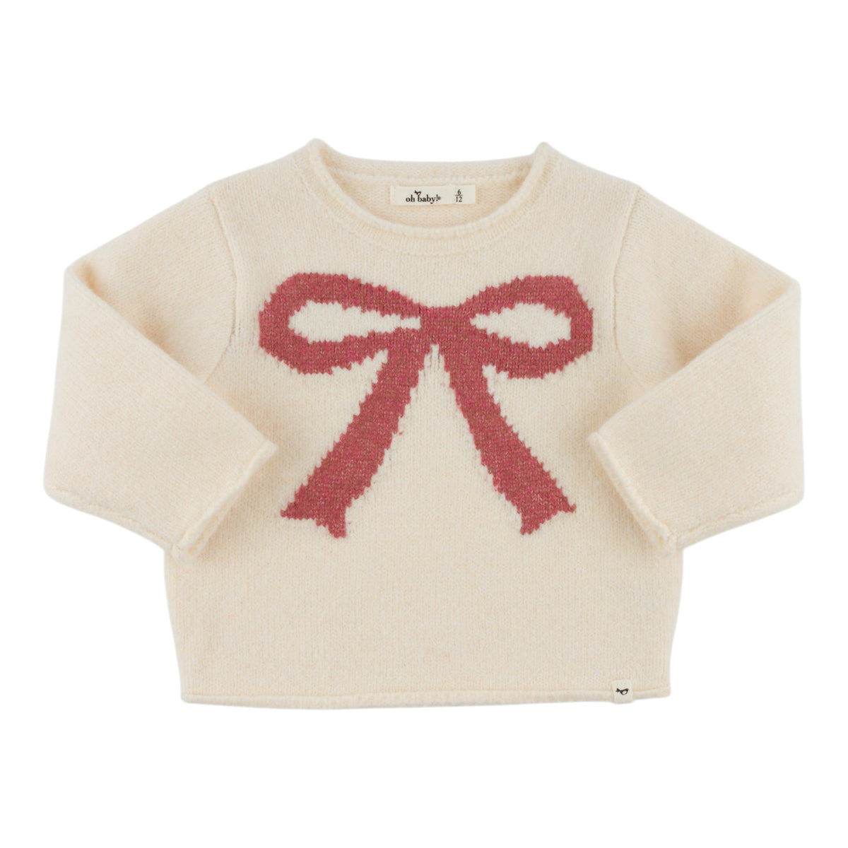 oh baby! Roll-Edge Knitted Pullover Sweater - Bow - Cream