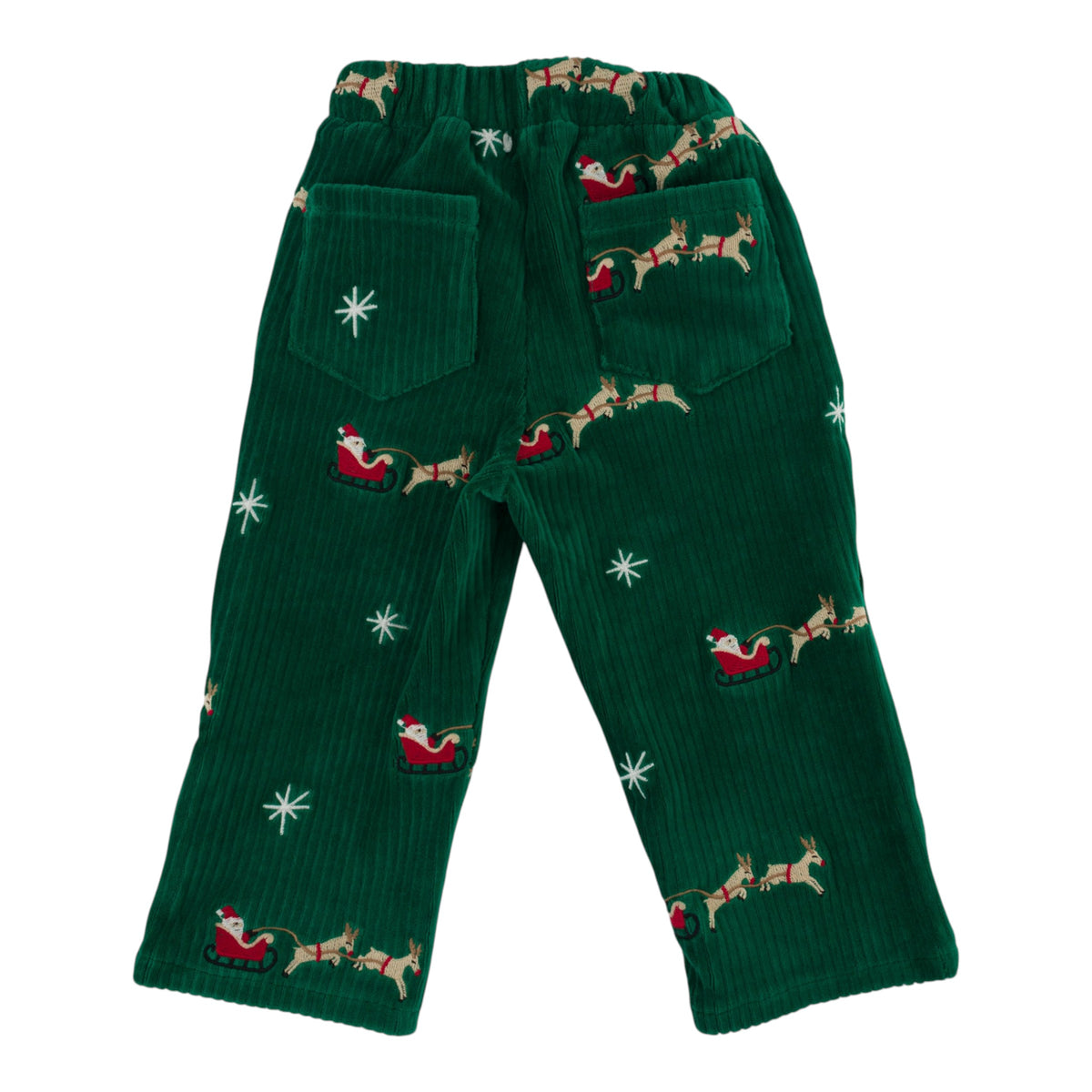 oh baby! Pocket Pant - Embroidered Santa Sleigh - Christmas Green - back