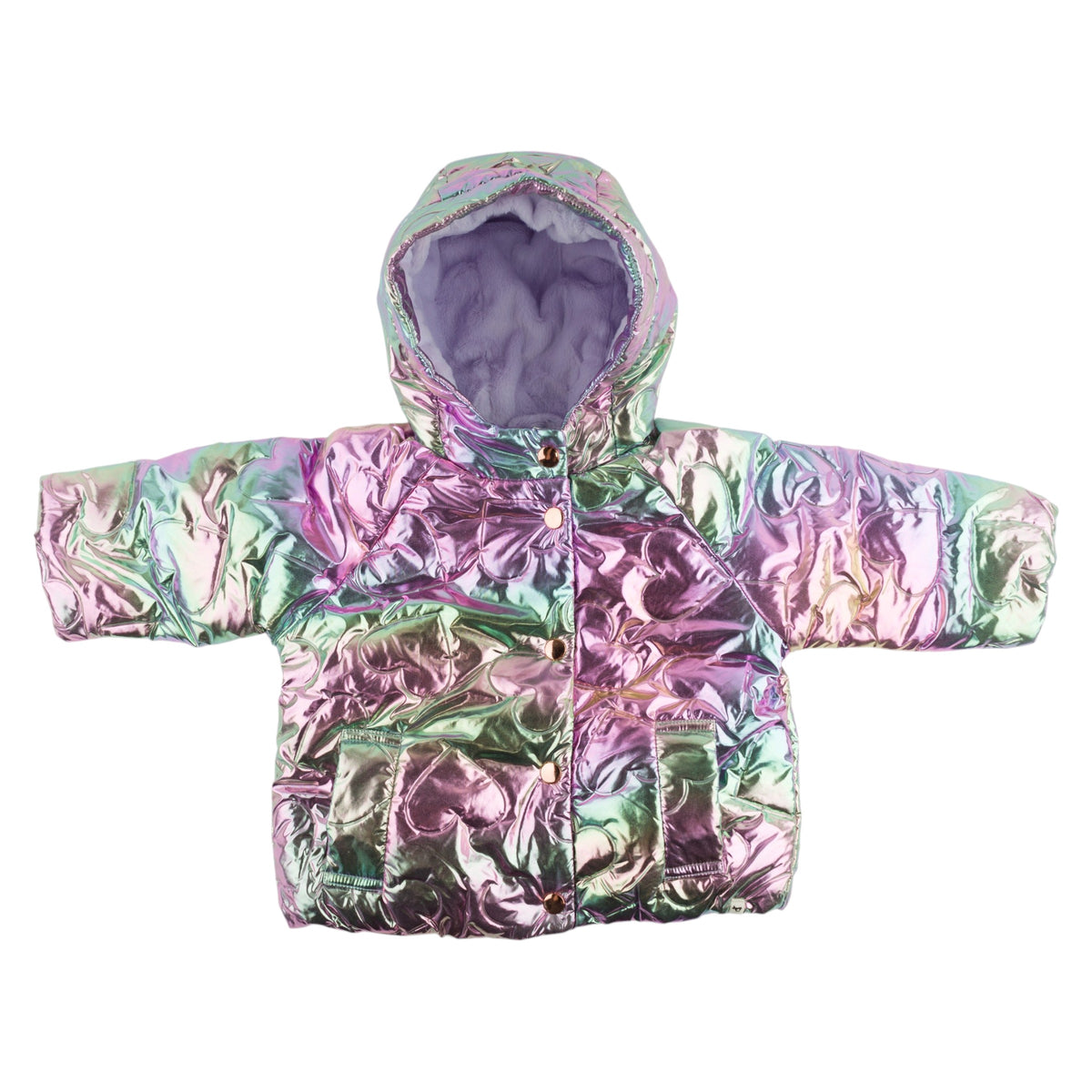 oh baby! Aspen Hooded Coat - Quilted Hearts - Iridescent Pink