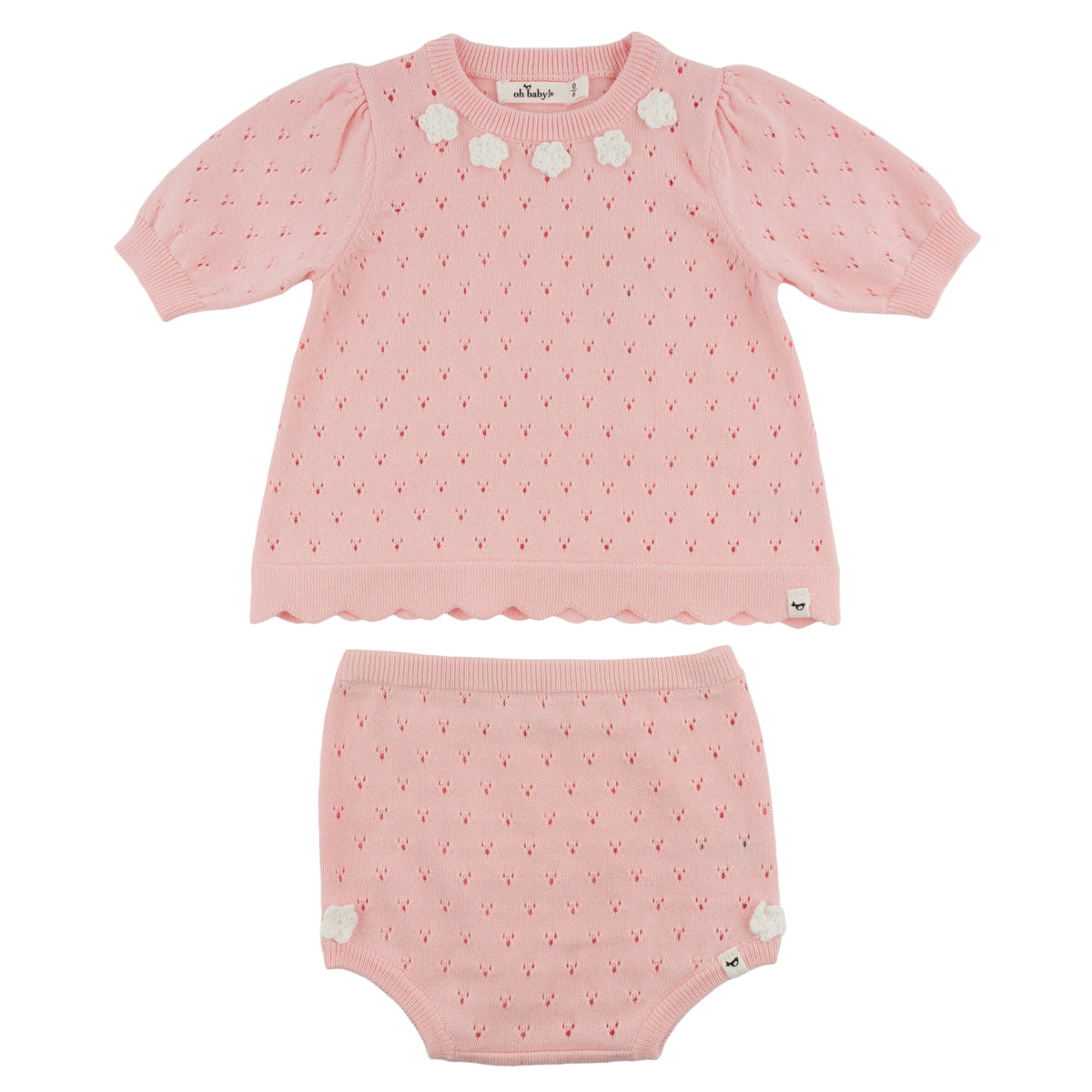 oh baby! Emmie Top & Short Set - Bird Stitch - Pink