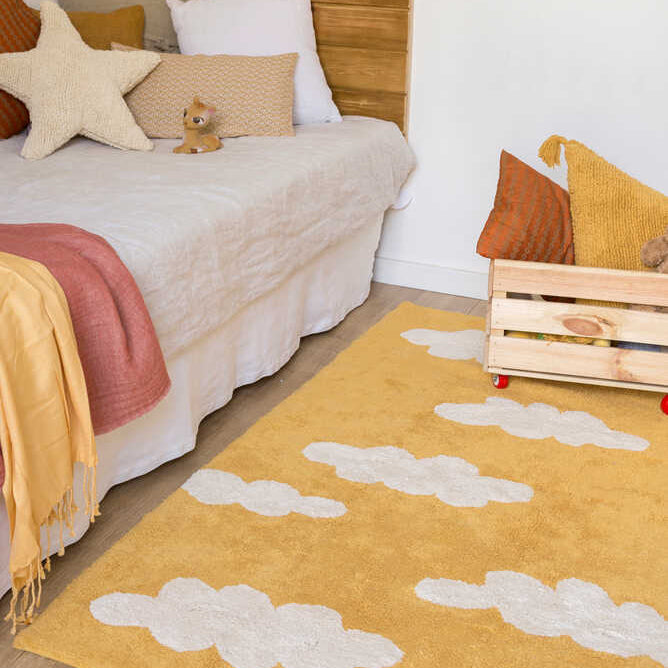Washable Cotton Rug - Mustard Clouds - Lifestyle