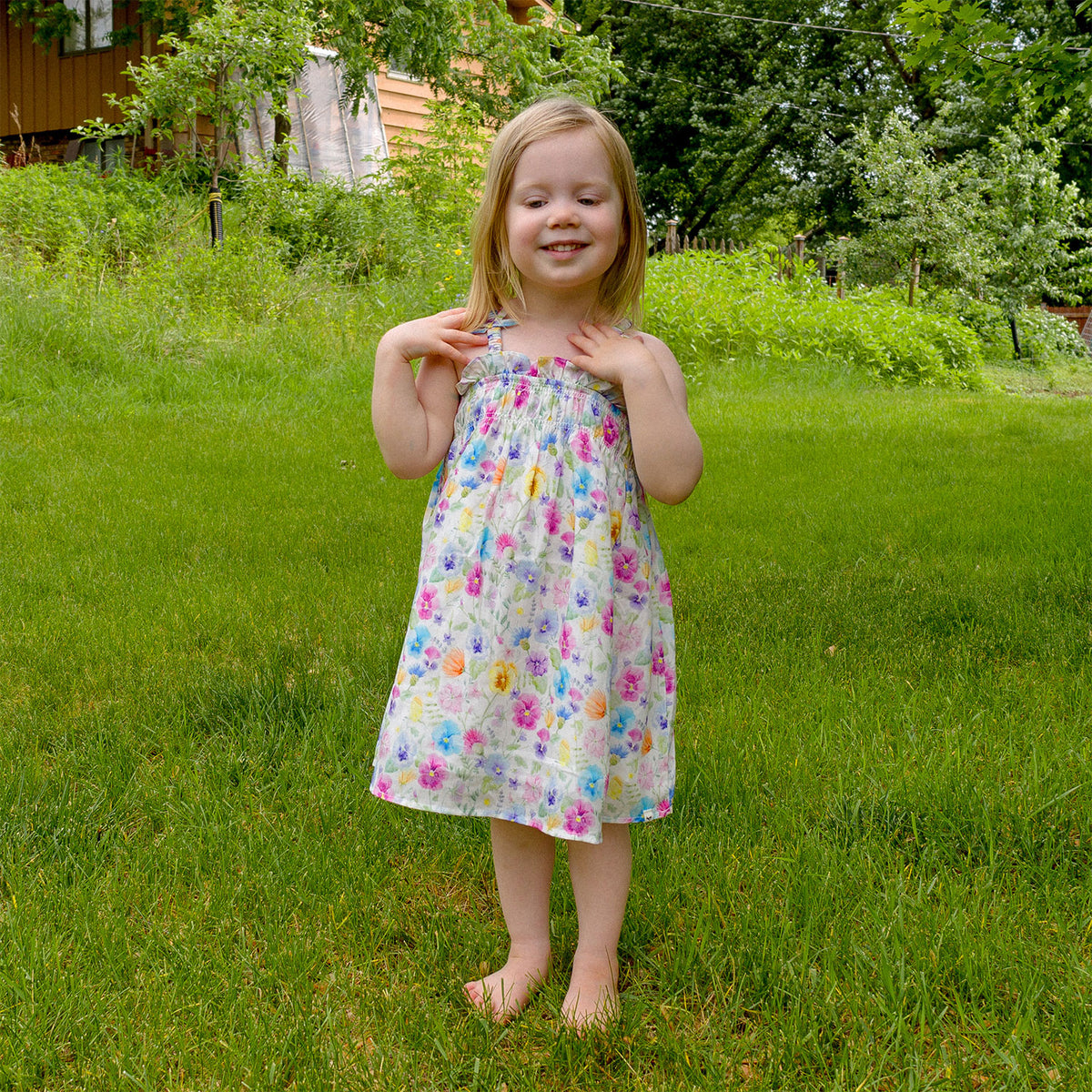 oh baby! Brandie Dress - Watercolor Wildflowers - Cream - Lifestyle Standing
