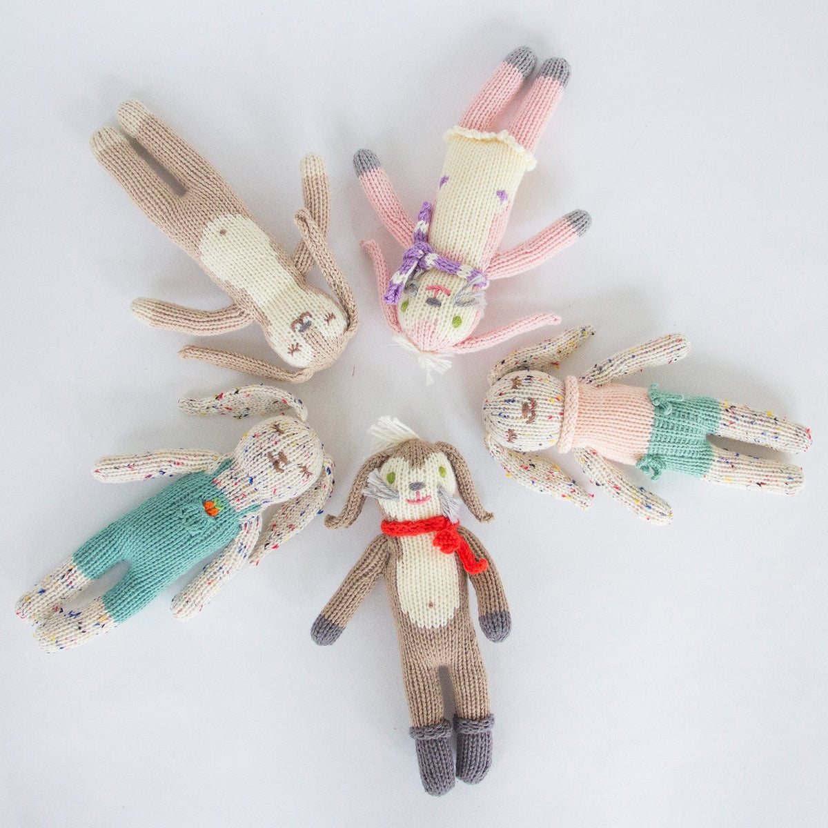 Blabla Knit Rattle - Turnip Bunny - Flat Lay All bunny rattles