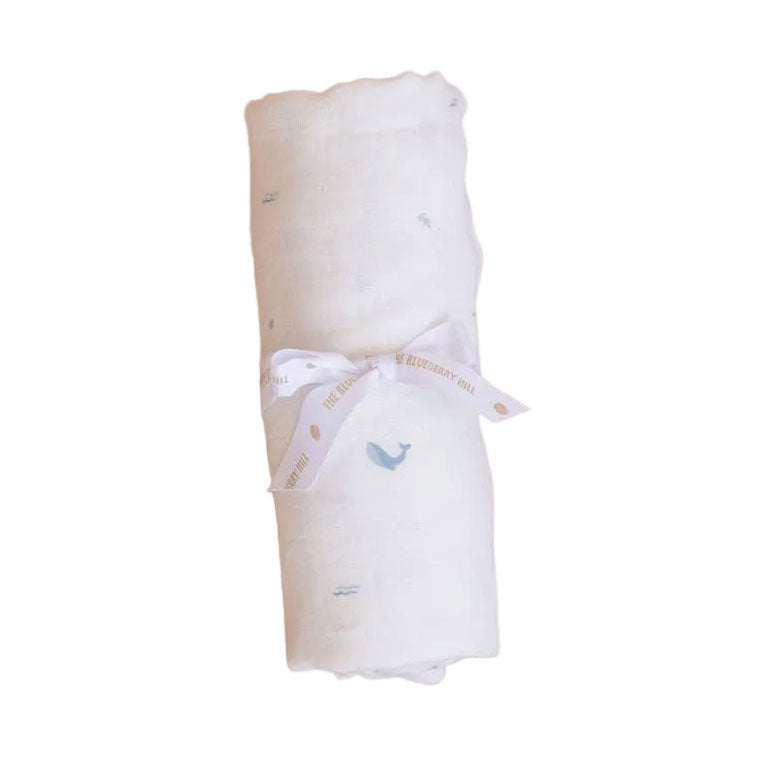 Organic Cotton Muslin Swaddle Blanket - Nautical Ocean