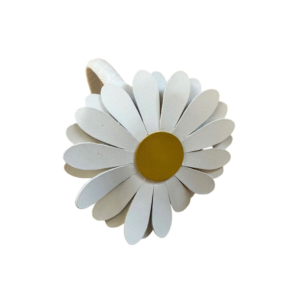 White Daisy Flower Leather Headband