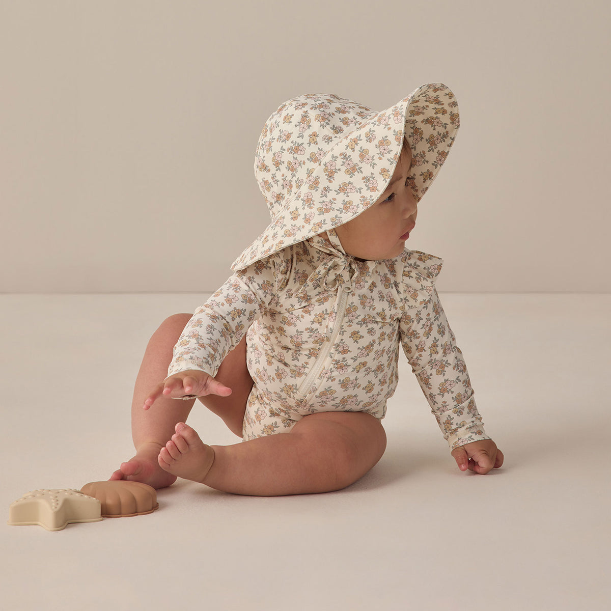 Quincy Mae Byron Rashguard One-Piece Swimsuit - Wildflower
