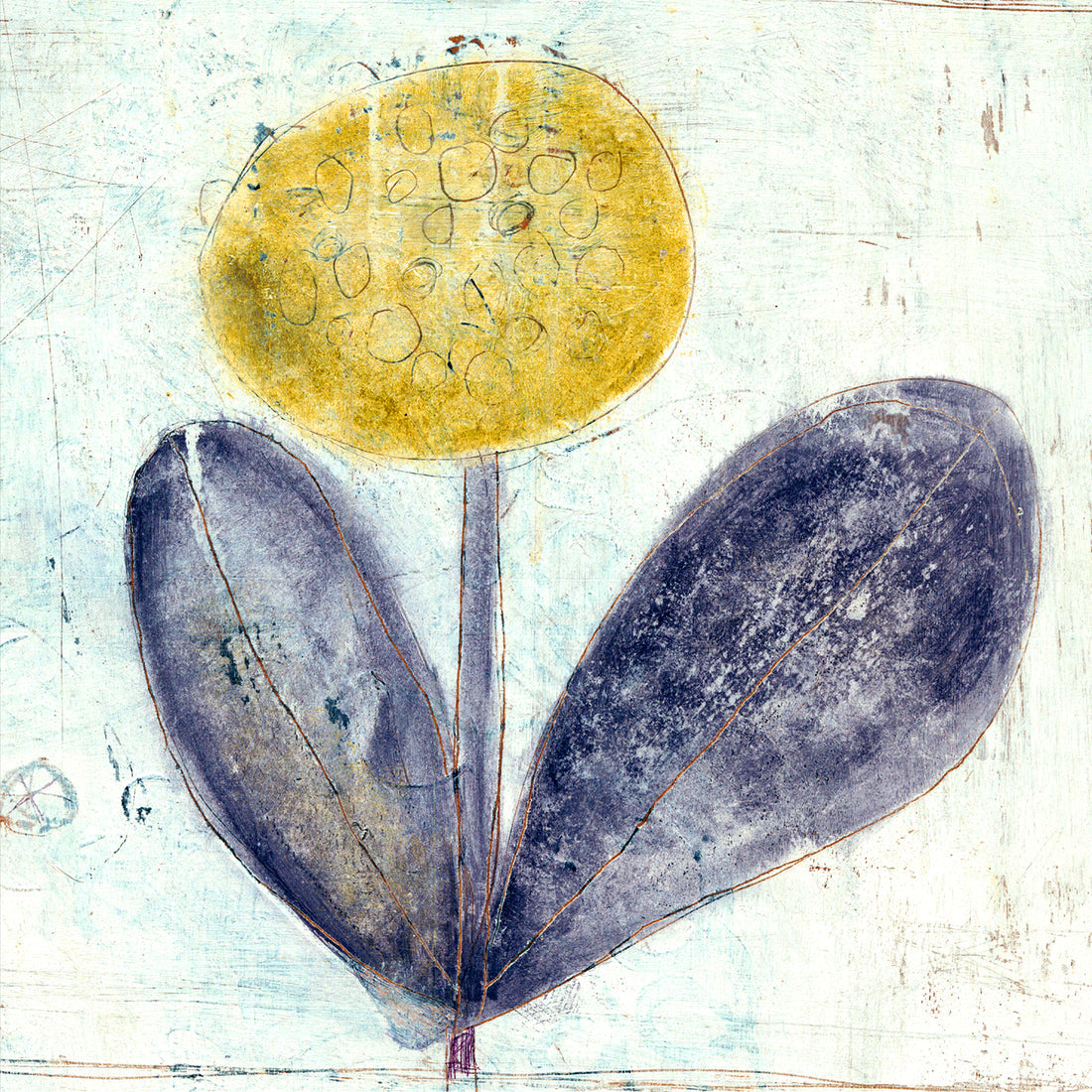 Sugarboo Art Print - Yellow Flower with Purple Leaves - Gallery Wrap
