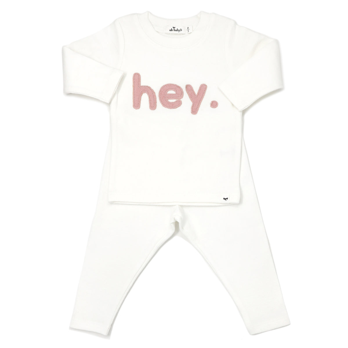 oh baby! Two Piece Set - Blush Terry Applique "hey." - Cream