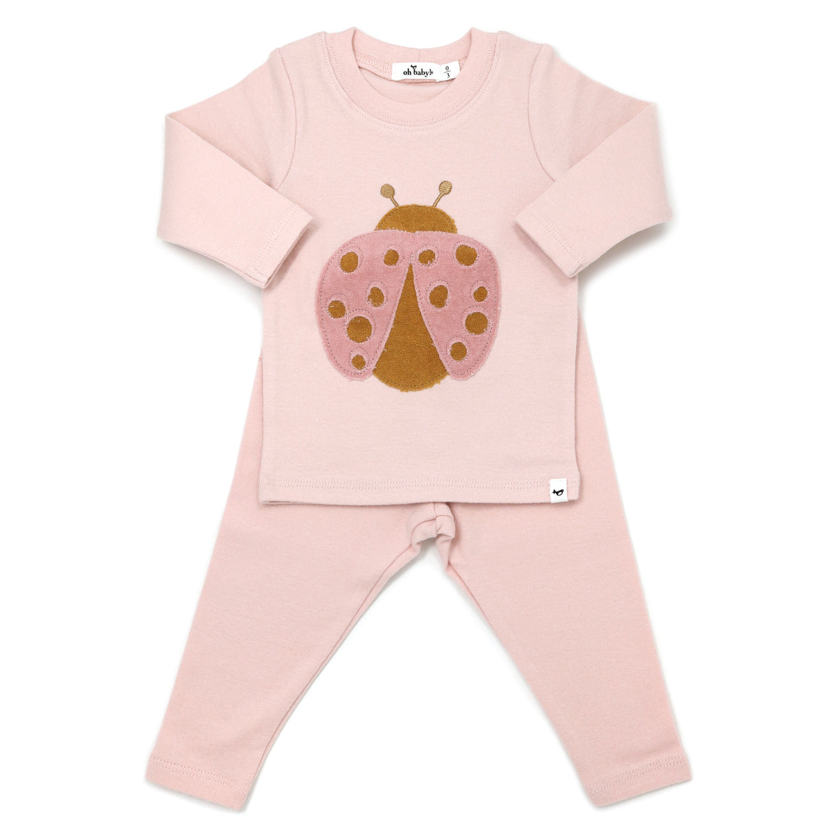 oh baby! Two Piece Set - Blush Ladybug Terry Applique - Pale Pink