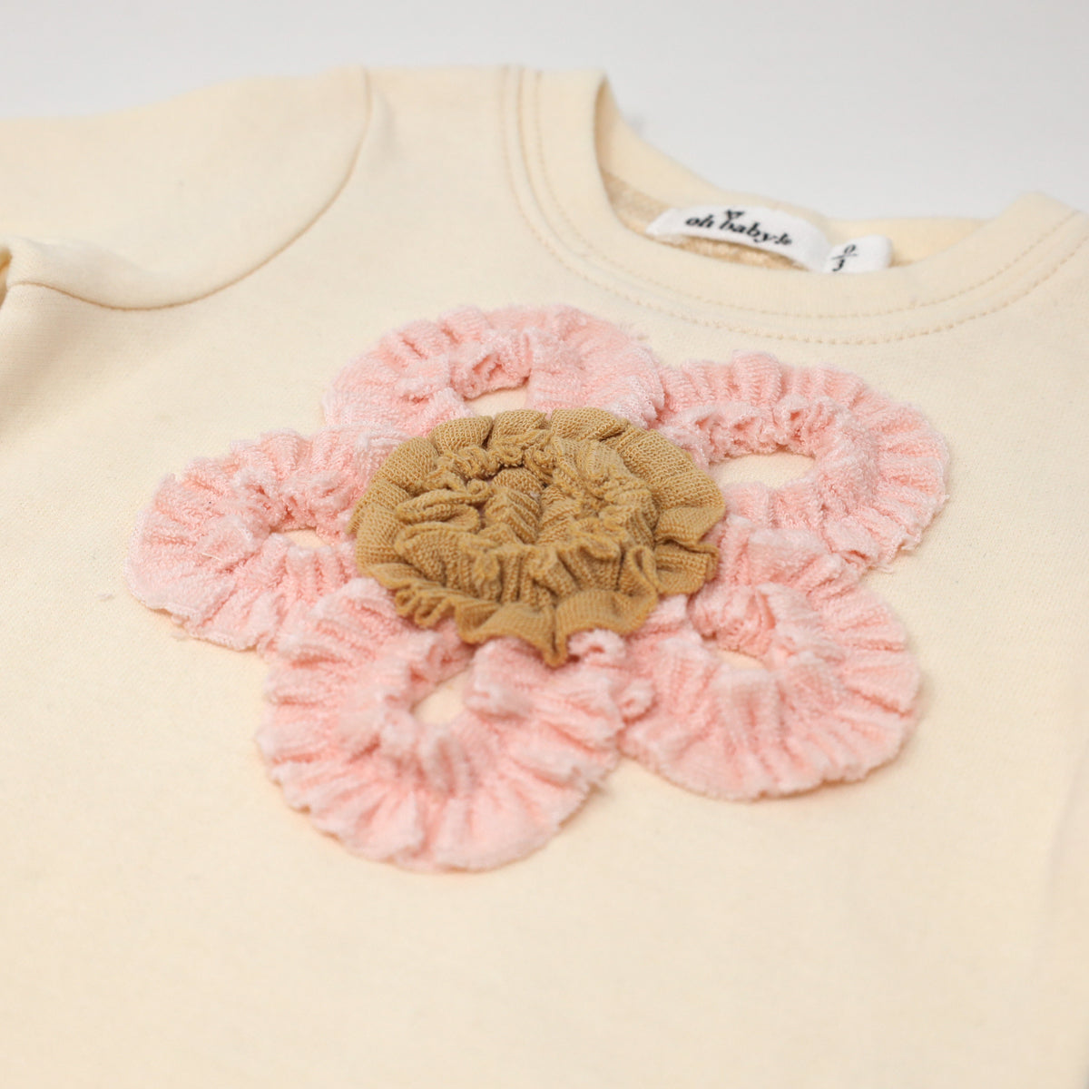 oh baby! Two Piece Set - Ruffle Flower Terry Applique - Vanilla