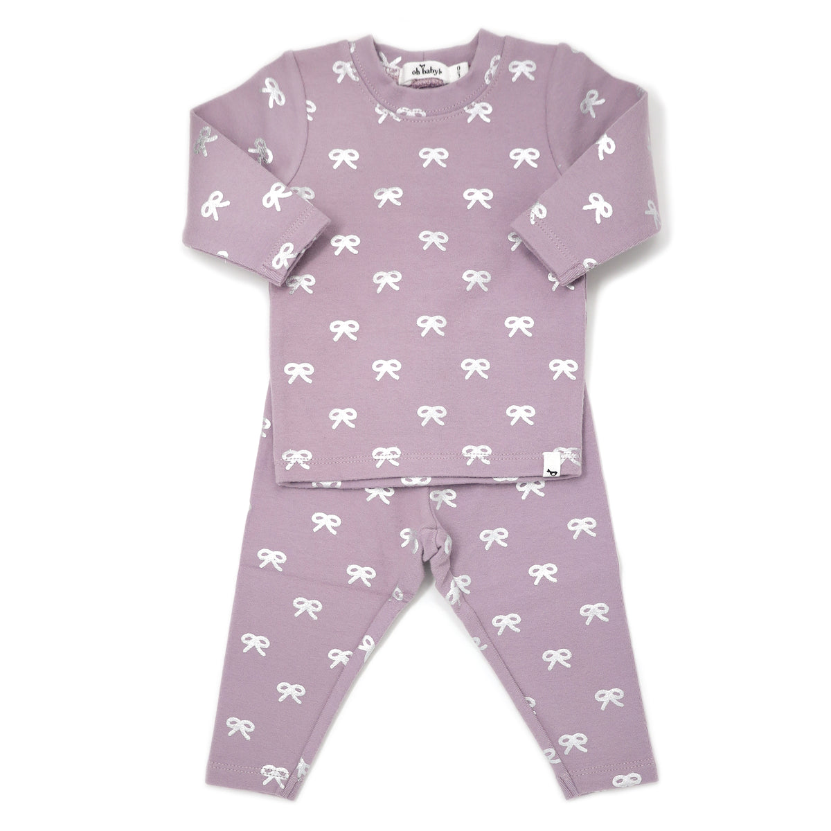 oh baby!  Two Piece Set - Silver Bows - Dusty Lavender