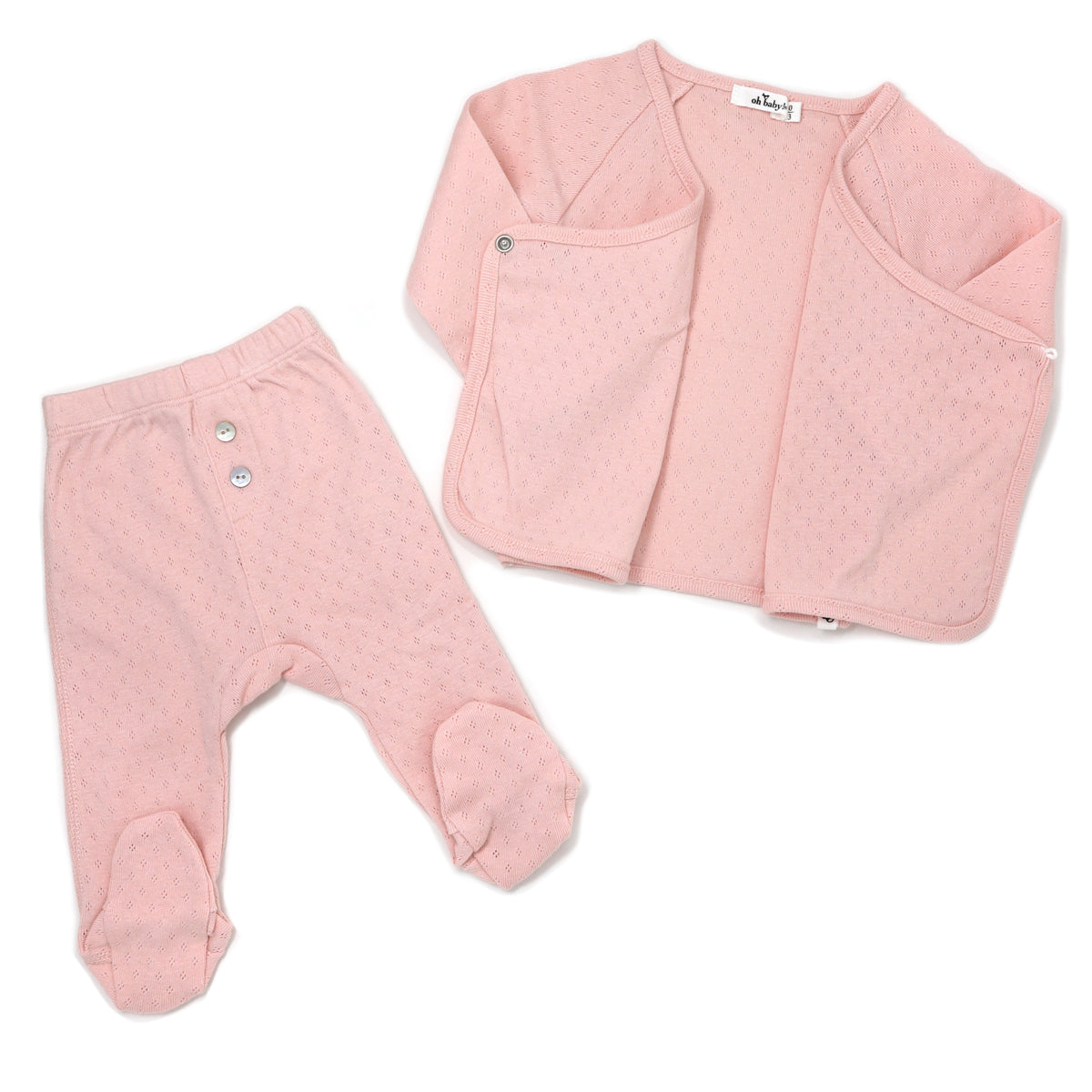 oh baby! Two Piece Kimono Footie Set - Pointelle - Pale Pink