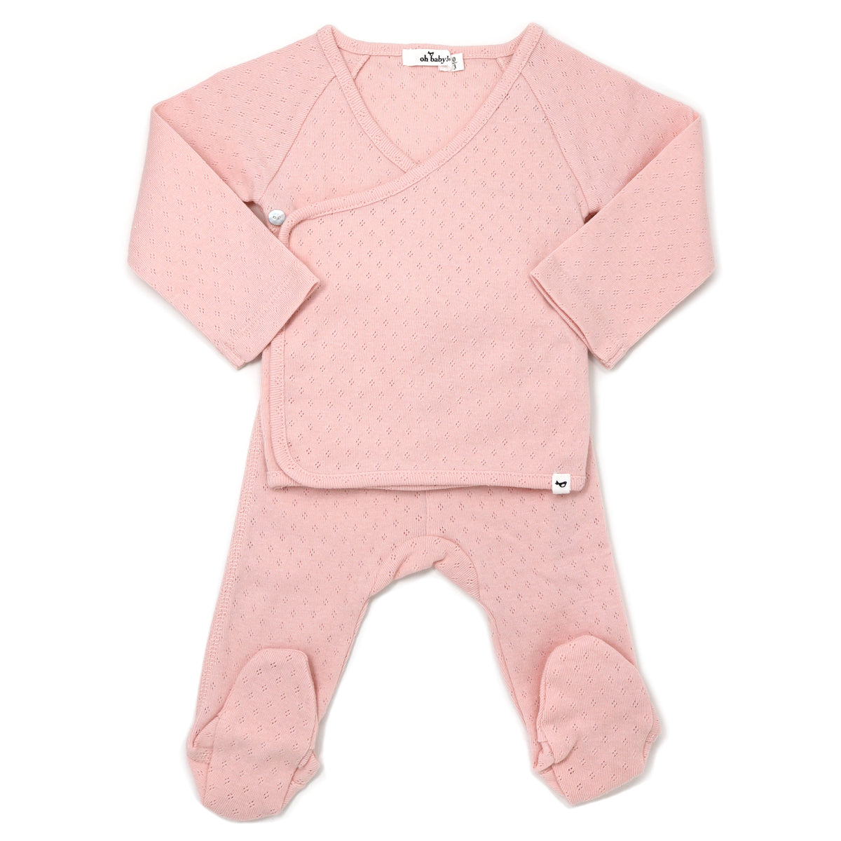 oh baby! Two Piece Kimono Footie Set - Pointelle - Pale Pink