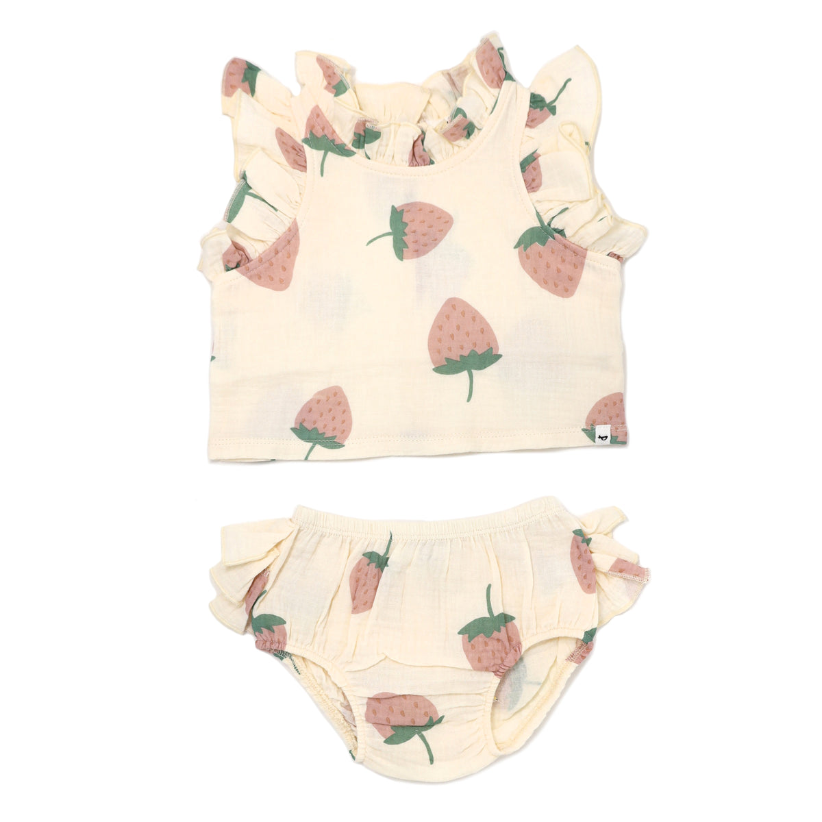 oh baby! Gauze Lola Top & Tushie Set - Strawberries Print - Natural