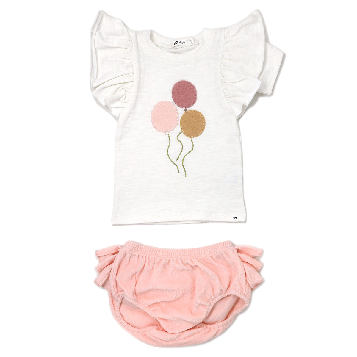 oh baby! Butterfly Sleeve Tee and Terry Ruffle Tushie - Balloon - Pale Pink