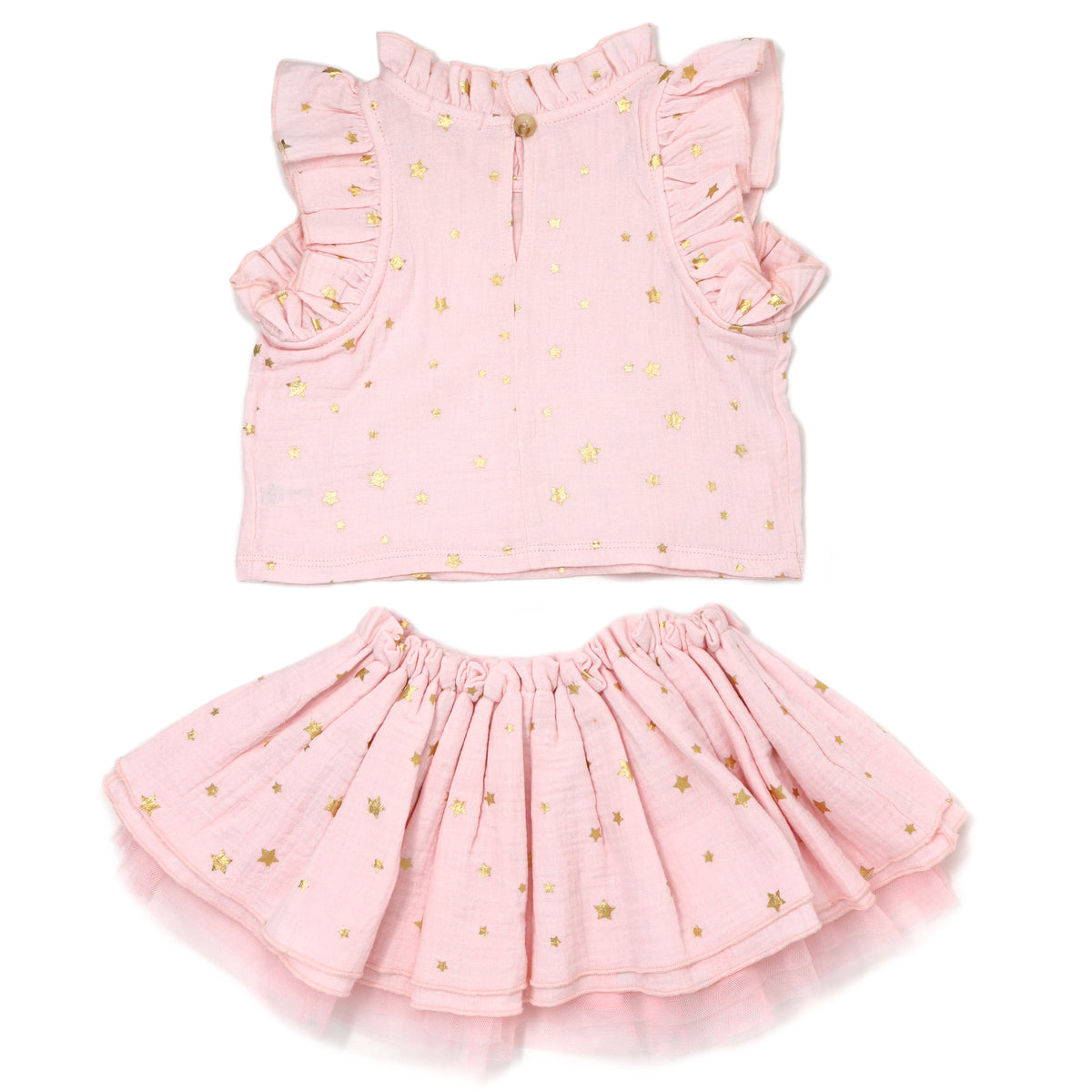 oh baby! Gauze Lola Top and Tutu Skirt Set - Mini Gold Stars - Pale Pink