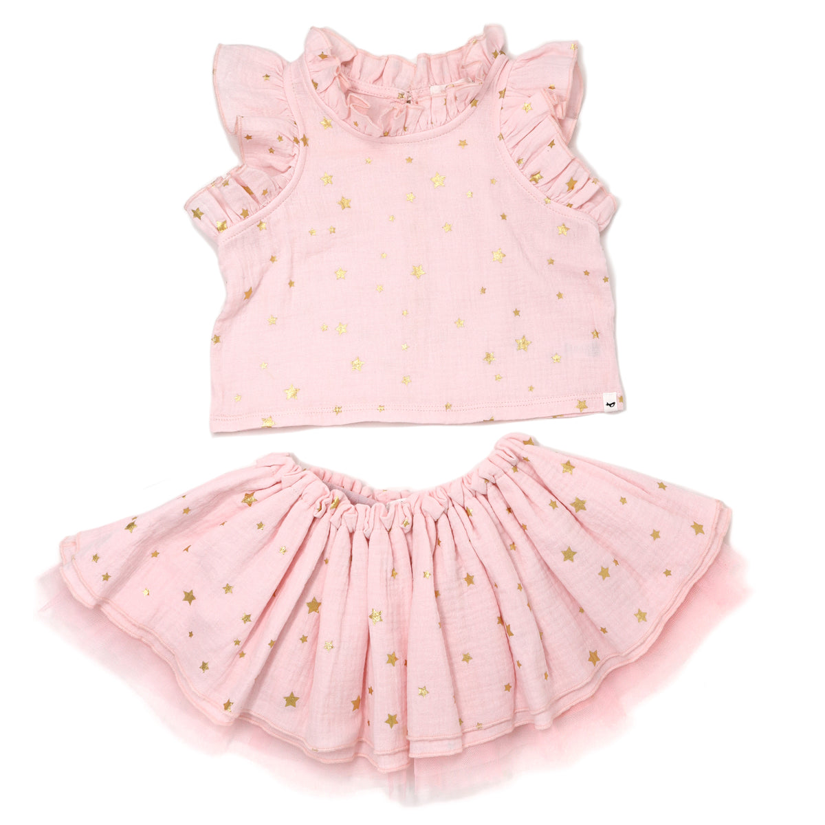oh baby! Gauze Lola Top and Tutu Skirt Set - Mini Gold Stars - Pale Pink