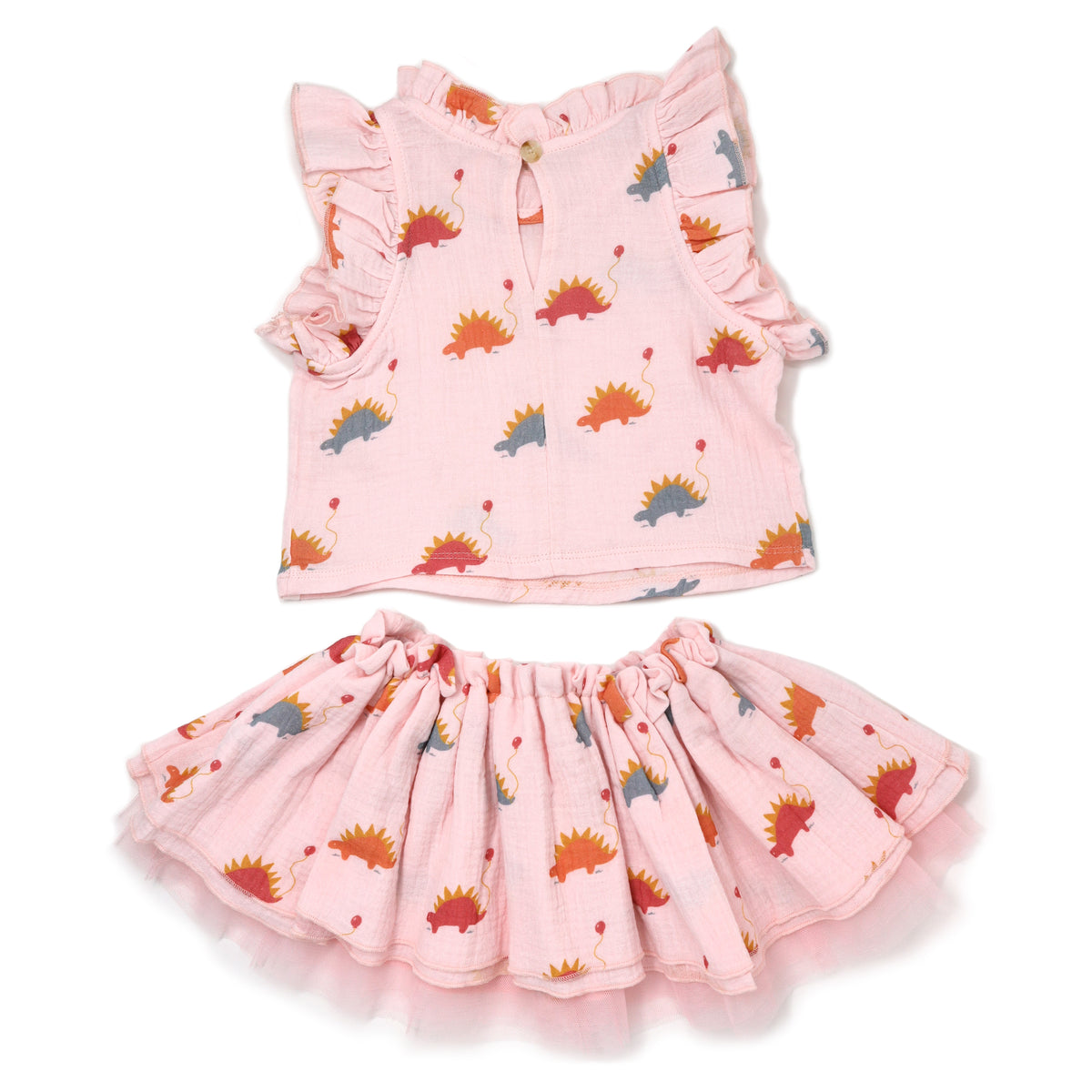 oh baby! Gauze Lola Top and Tutu Skirt Set - Stegosaurus Party - Pale Pink