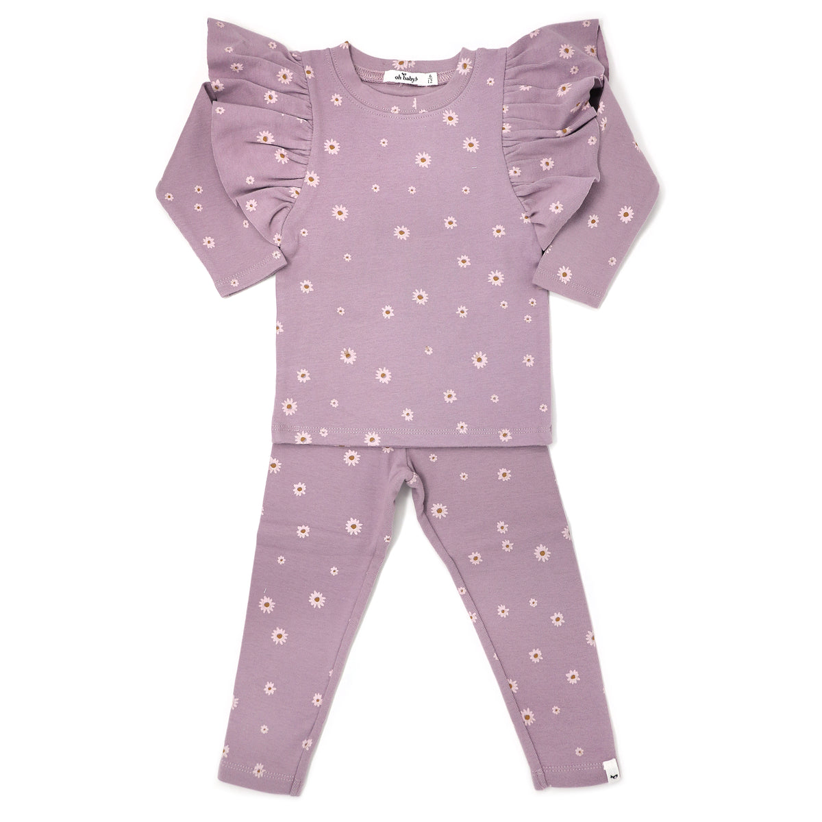 oh baby! Mini Daisies Butterfly Sleeve Long Sleeve Two Piece Set - Dusty Lavender