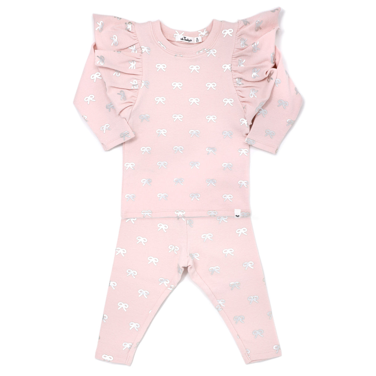 oh baby! Two Piece Set - Silver Bows Butterfly Sleeve - Pale Pink