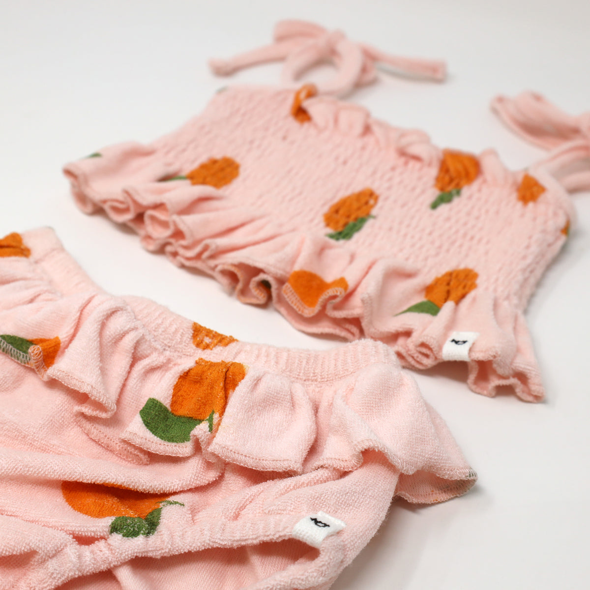 oh baby! Sunsuit Set Terry - Oranges Print - Pale Pink