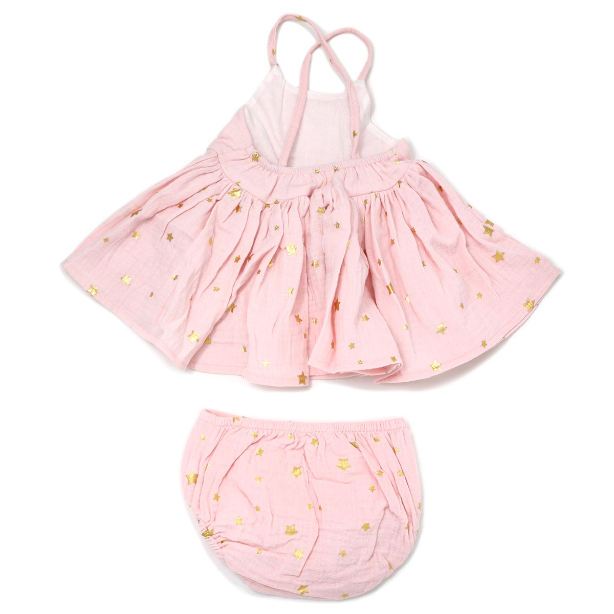 oh baby! Gauze Party Dress - Mini Gold Stars - Pale Pink